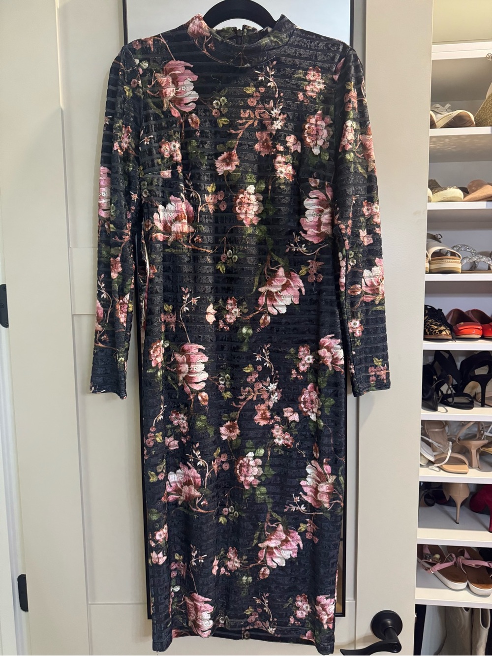 RACHEL Rachel Roy dark grey Floral Velvet Long-Sleeve Midi Dress